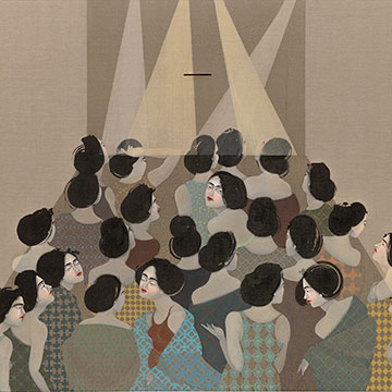 Hayv Kahraman, The Audience, 2018, Oil on linen, 97 x 73"