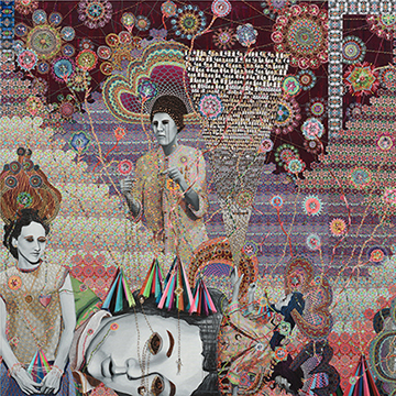 Asad Faulwell, Les Femmes D Alger 52, 2014-2015 Acrylic, pins, and photo collage on canvas,