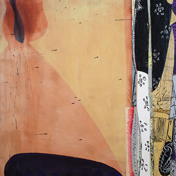 Lester Goldman, Off the Rack, c. 1995, Oil, metal buttons, fabric and pattern paper on canvas 