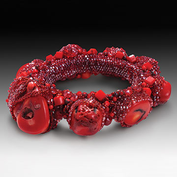 Sherry Leedy, Red Coral Bracelet, 2006, Coral, glass seed beads and round peyote stitch 
