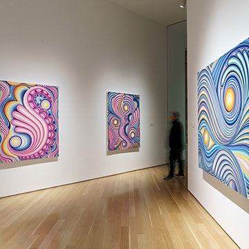 three paintings by Angeline Rivas on display in the Kansas Focus Gallery at the Nerman