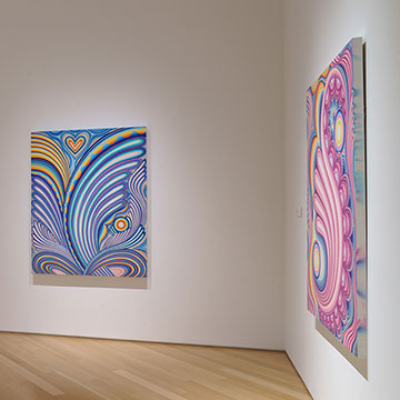 four paintings by Angeline Rivas on display in the Kansas Focus Gallery at the Nerman