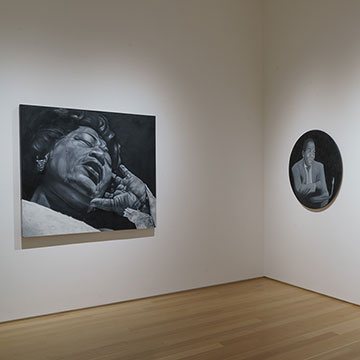 three paintings by Michael Brantley on display at the Nerman Museum