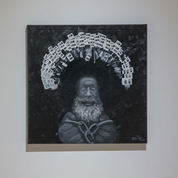 two paintings by Michael Brantley on display at the Nerman Museum of Contemporary Art