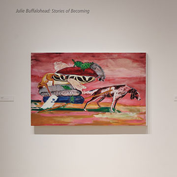 3 paintings by Julie Buffalohead on display at the Nerman