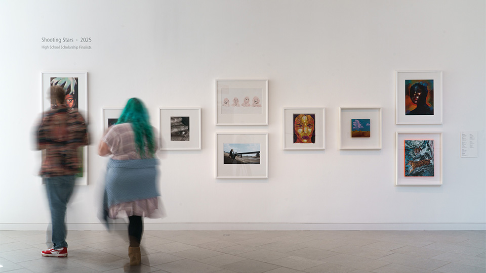 two museum patrons view the shooting stars exhibition at the Nerman