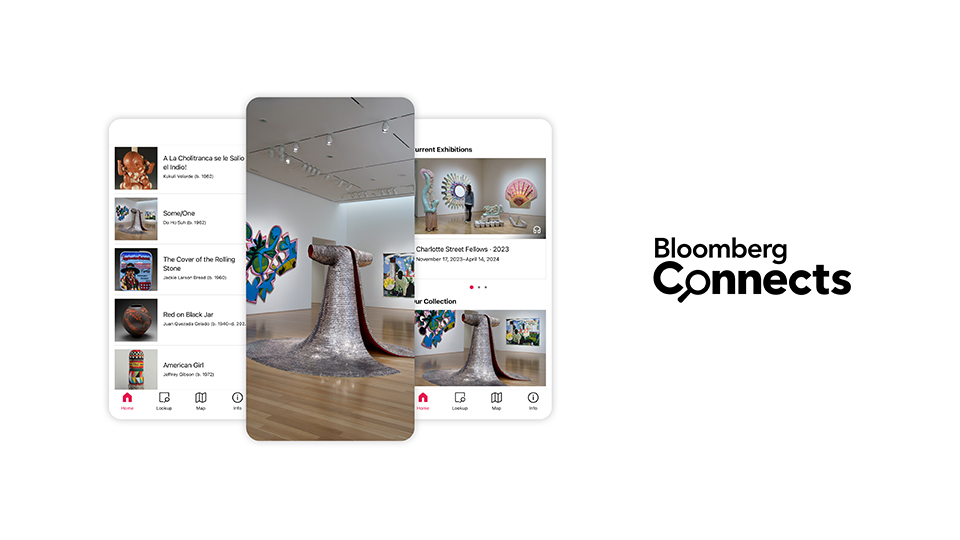 collage showing screenshots from the Bloomberg Connects phone app