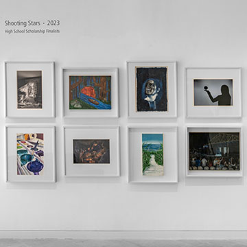 A view of the shooting stars exhibition at the Nerman showing a grouping of framed artwork